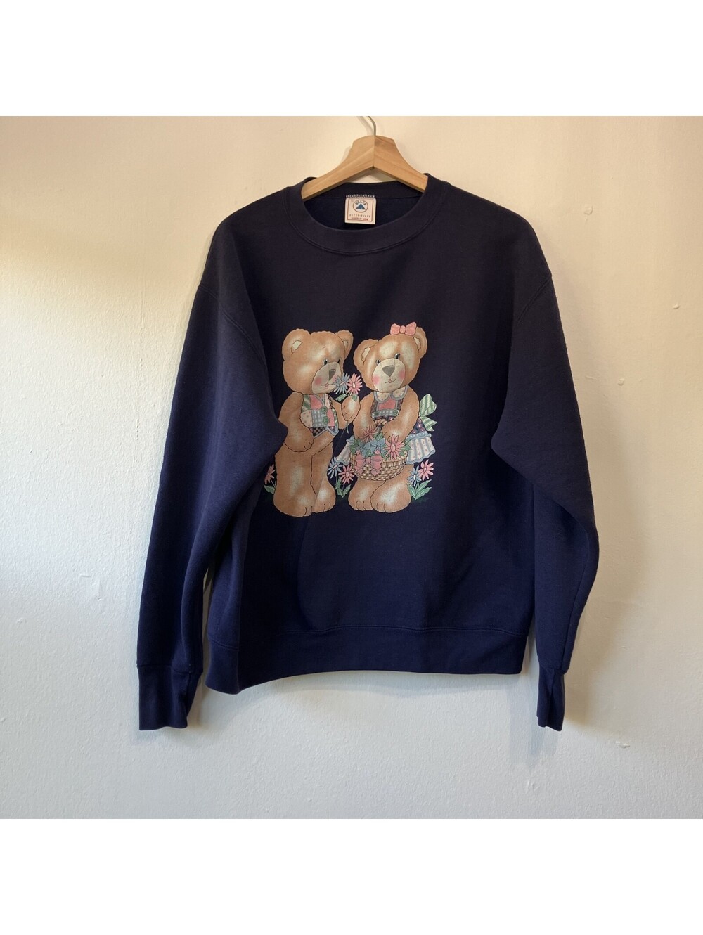 Vintage 90s Novelty Graphic Sweatshirt Patchwork Teddy Bear Cottage Large